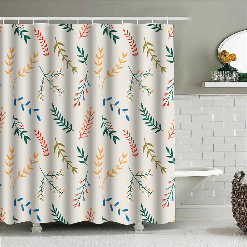 Modern Style Bath Shower Curtain With Floral Print Multicolored Leaves Decorative Liner For Bathroom Perfect Gift Idea (White Ba