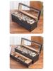 Carbon Fiber PU Double Layer Watch & Jewelry Storage Box - Holds 6 Watches & Cufflinks