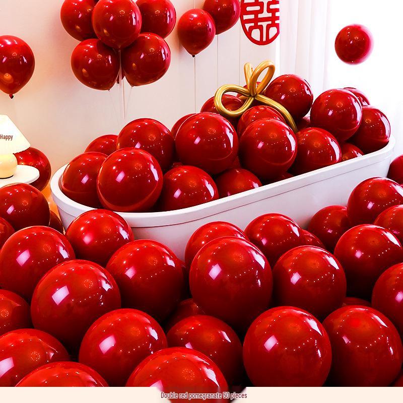 Red Double Layer Explosion-Proof Wedding Balloons Set for Engagement Room Decoration
