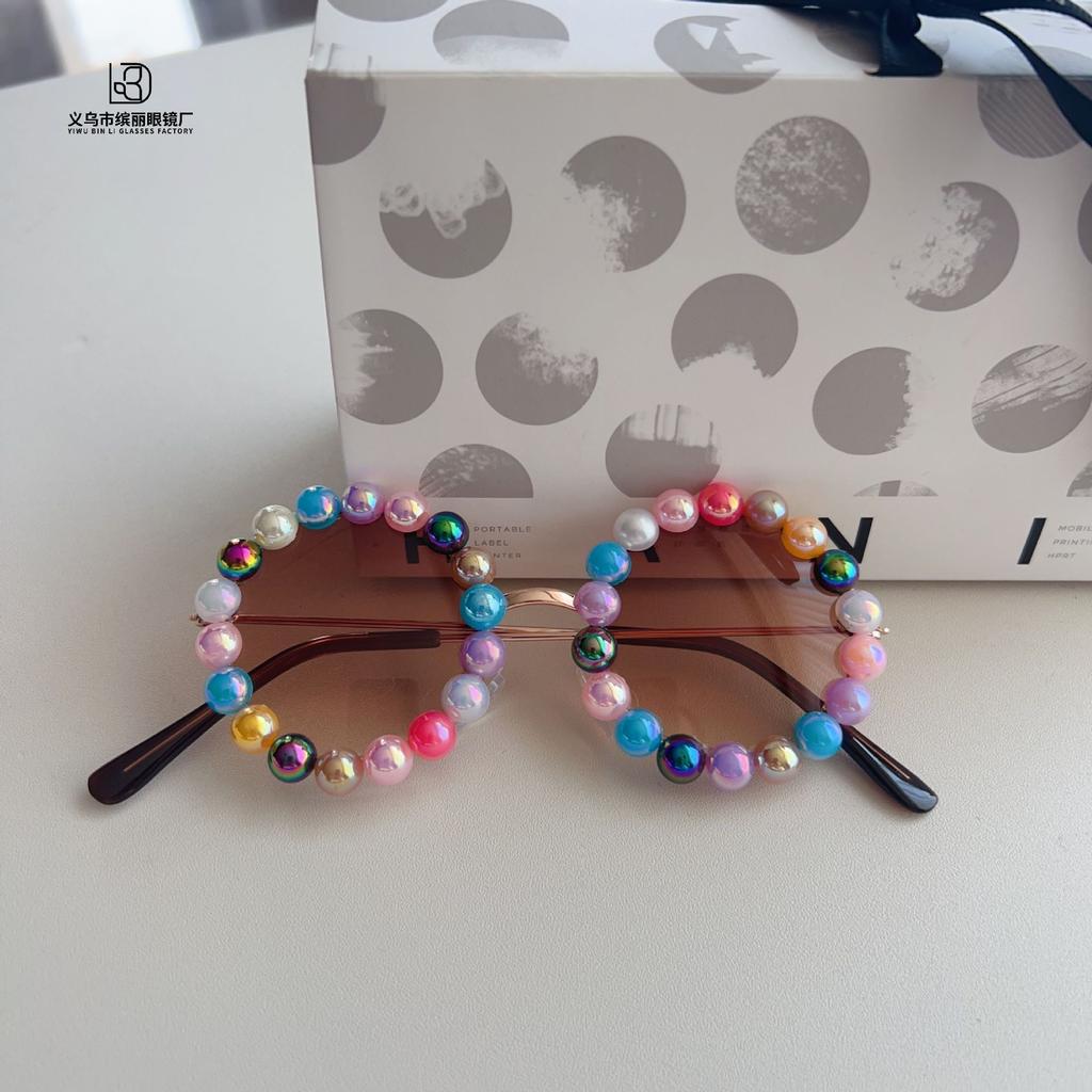 Fashion Diy Metal Round Frame Children'S Sunglasses Travel Sunscreen Uv Protection Concave Shape Baby Sunglasses Glasses