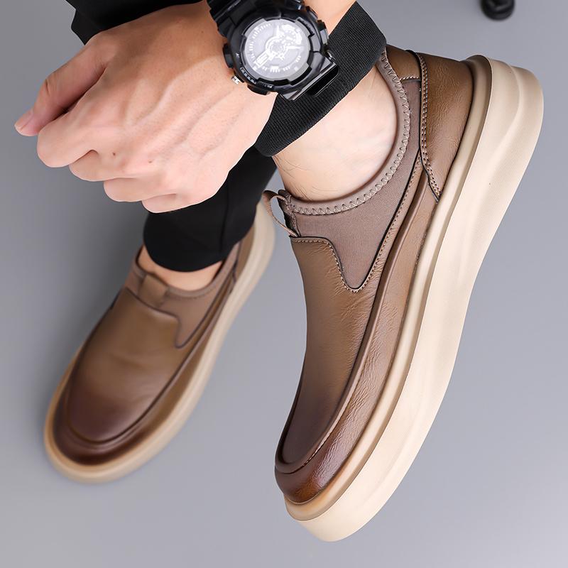 Fashion Quality Men Simple Fashion Soft Soled Comfort Shoes Leather Thick Soled Business Casual Loafers Shoes Slip On Driving Male Shoes