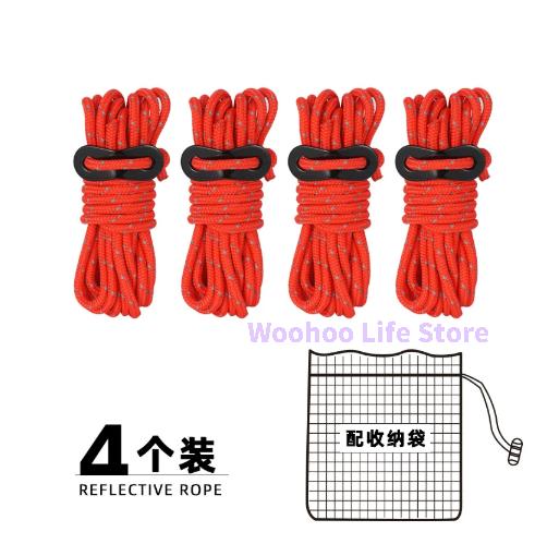 Reflective Guy Line For Tent Camping Wind Rope With Adjuster Outdoor Canopy Guy Ropes 4mm Reflective Tent Cord Set