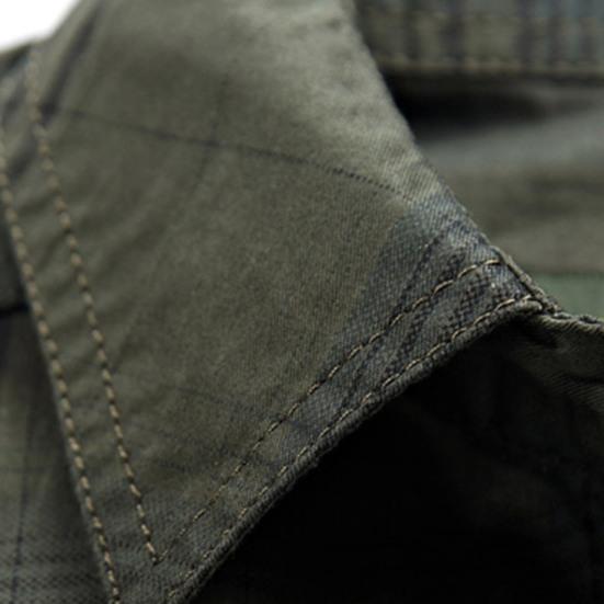 Cămașă bărbați în carouri buzunare de vară Cămașă cu guler răsturnat pentru birou