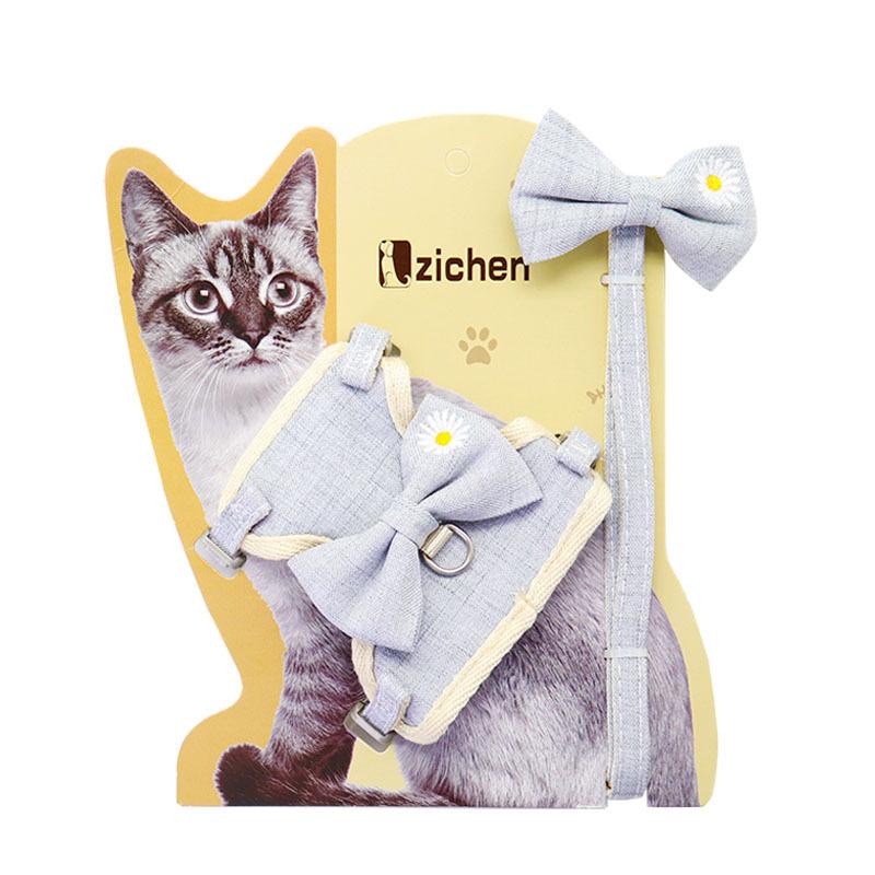 Floral Solid Nylon Dog Harness with I-Shape Bow Tie Summer Walking Leash Set for Chihuahua Medium Yorkie Durable Pet Accessories
