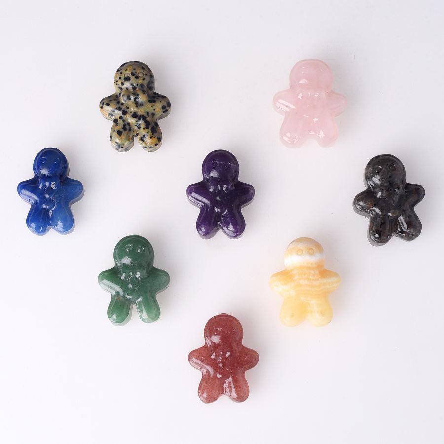 Price Mix Material Natural Crystal Quartz Mini Christmas Gingerbread Man Carving for Gifts