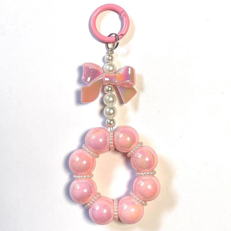 Korean Bow Pearl Pendant For Iphone Girl Phone Key Chain Jewelry Gifts Charm Hanging Cord Bracelet Lanyard Colorful Bead Chain