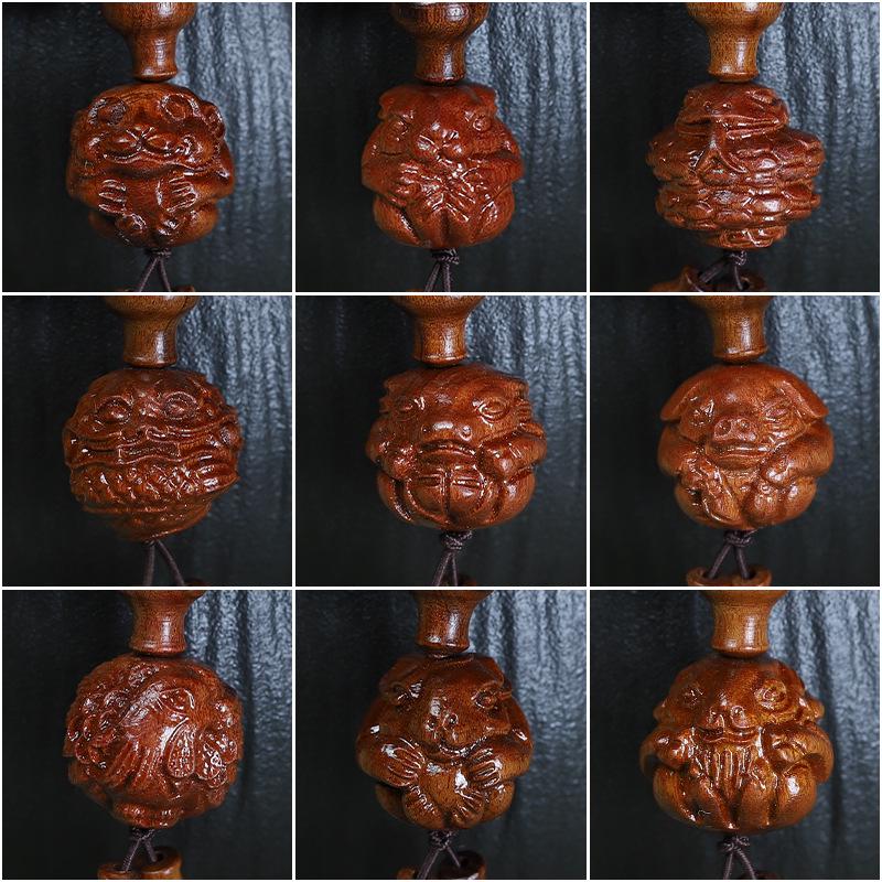 Huanghuali Carved Twelve Zodiac Ethnic Buddhist Beads Bracelet for Men and Women