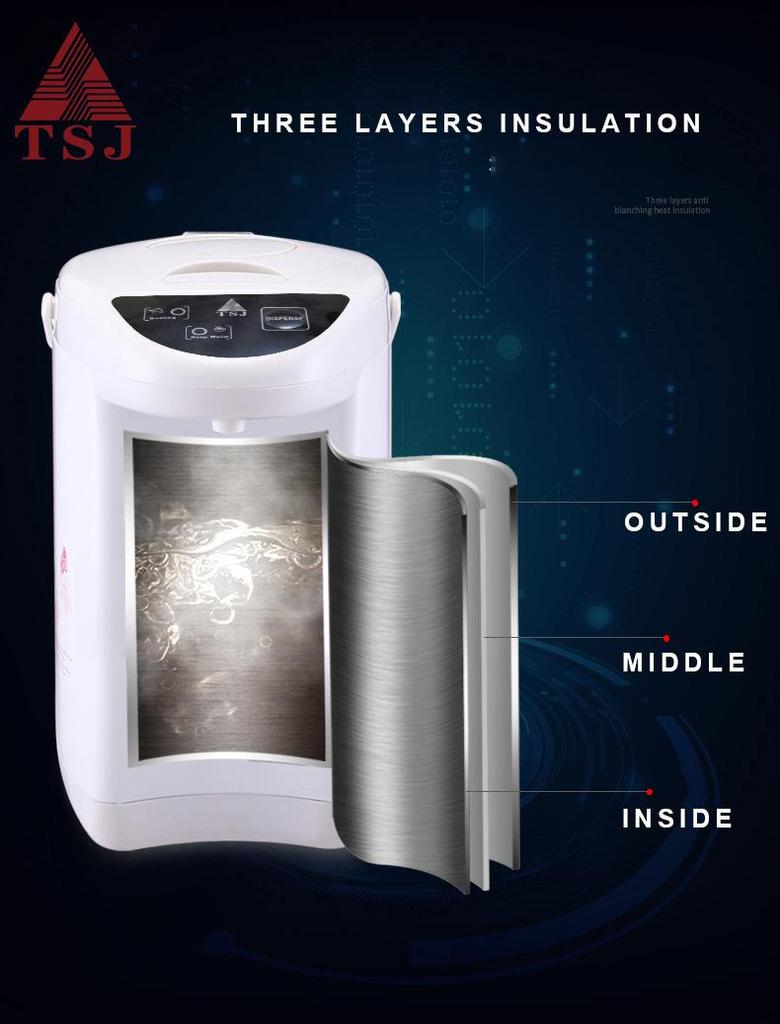 Hervidor Eléctrico TSJ 110V/220V Acero Inoxidable con Aislamiento Doméstico y Función de Temperatura Constante