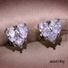 Two Pear Cut Stones Combined Heart Shaped Stud Earrings Prong Set Sparkling Small Ear Studs for Women Daily Romantic Jewelry