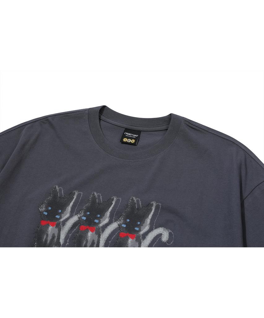 CPGN STUDIO Ghosty Cats Charcoal Short Sleeve T-Shirt