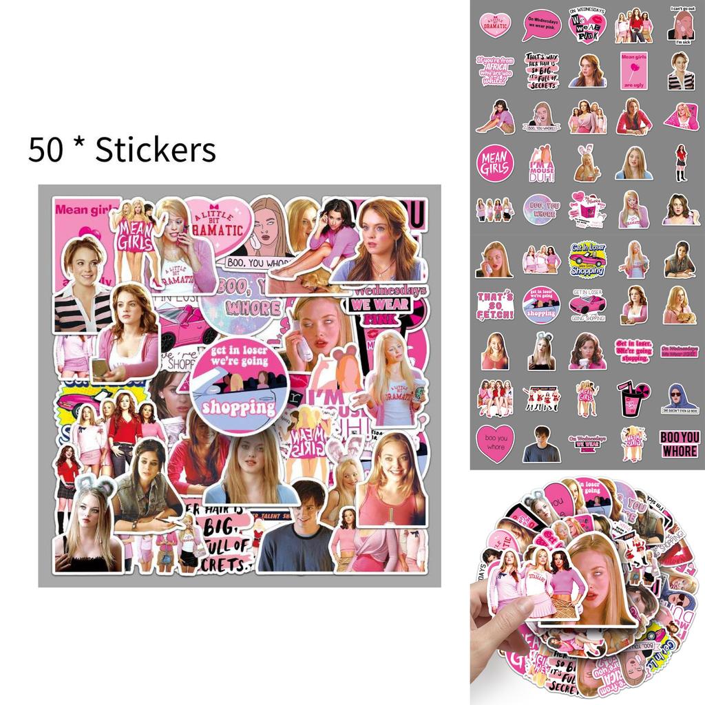Cute 50pcs Mean Girls Decorative Waterproof Stickers For Skateboards Phone Cases