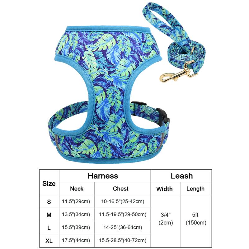 Print Flower Dog Harness Leash Set Forest Floral Pet Puppy Harness Vest Leashes Adjustable for Small Medium Large Dogs Chihuahua