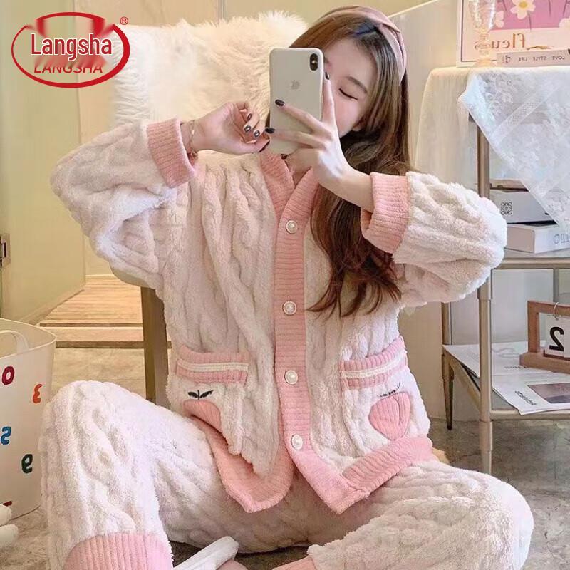 Lonsa Women s Plush Coral Fleece Loungewear Set 2XL