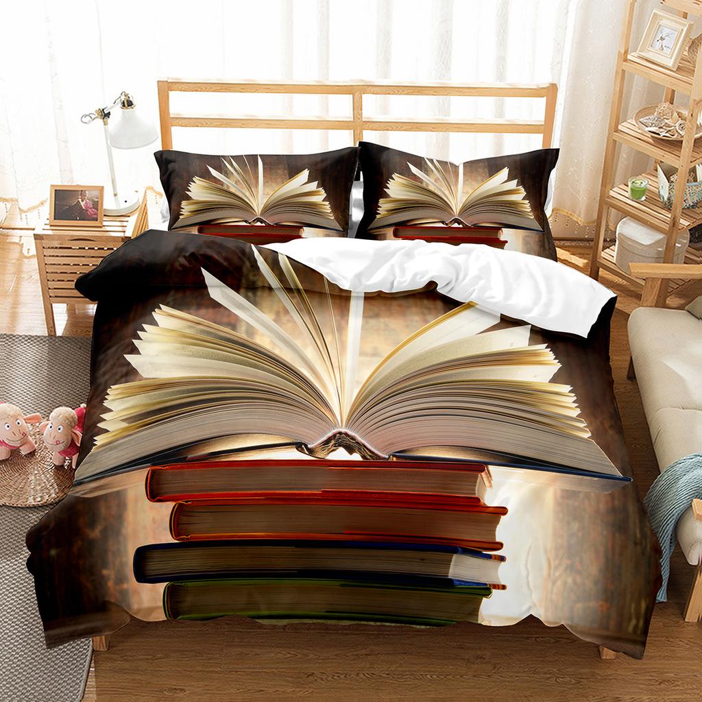 Magic Book Duvet Cover Set Purple Light Book Comforter Cover Lightweight Polyester Quilt Cover with Pillowcase for Kids Teens