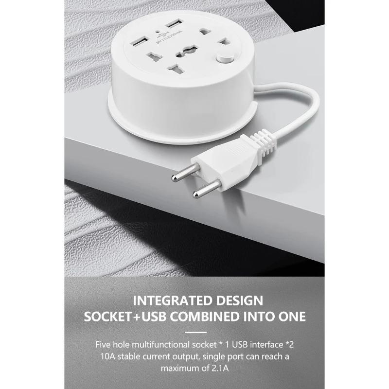 Gniazdo adaptera podróżnego, wtyczka EU, wielofunkcyjne gniazdo 10A z zasilaniem USB, przenośne gniazdo z kablem 1,5 m