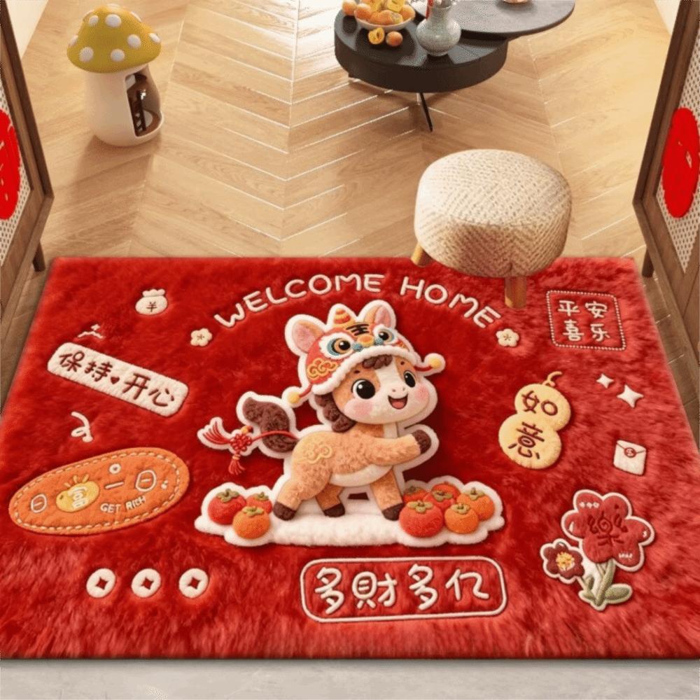 40*60cm Year of The Horse Floor Mat Non-Slip Quick-Dry Material Pony New Year Door Mat Cartoon Design Entryway Doormat Entryway