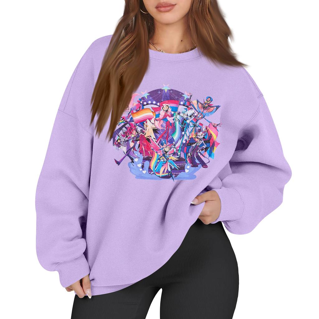 Women's Fashion Long Sleeve Print Round Neck Loose Pullover Sweater Top