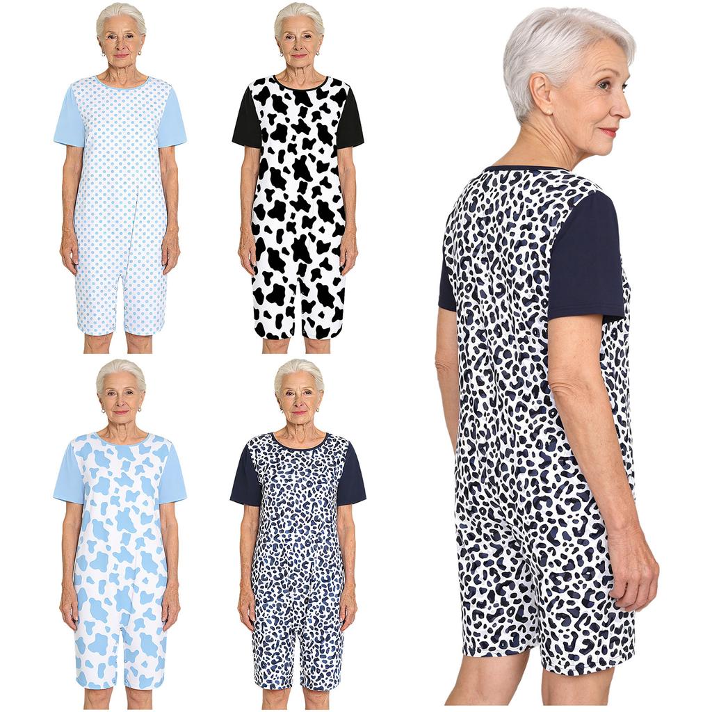 Damen Spezialbedarf Body Kurzarm Kurzer Schritt Druck Farbblockierung Adaptiver Jumpsuit Demenzpflege