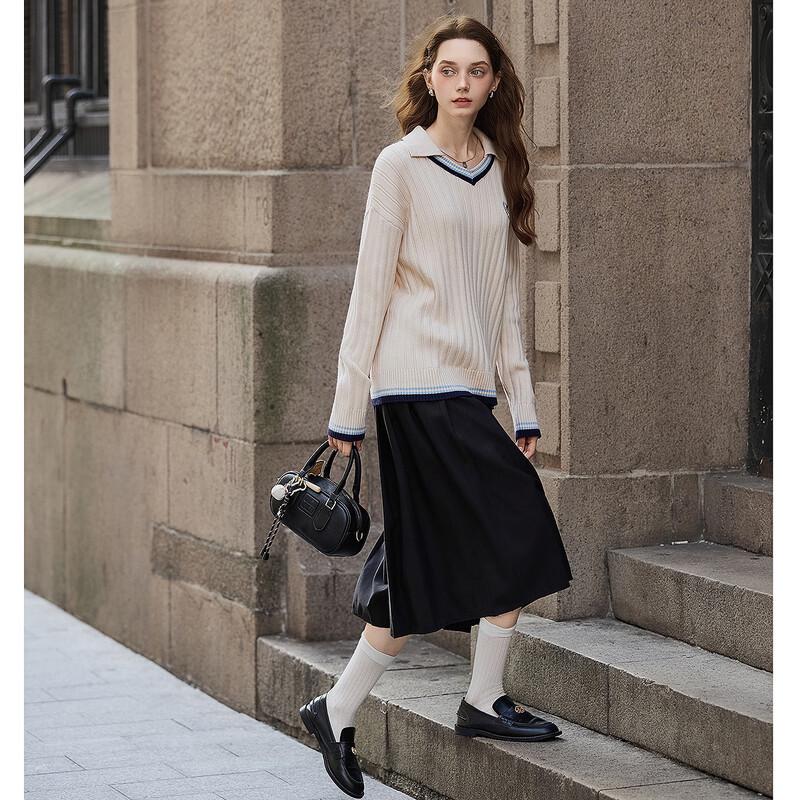 TonLion Women's 2025 A/W Polo Collar Color Block Knit Sweater