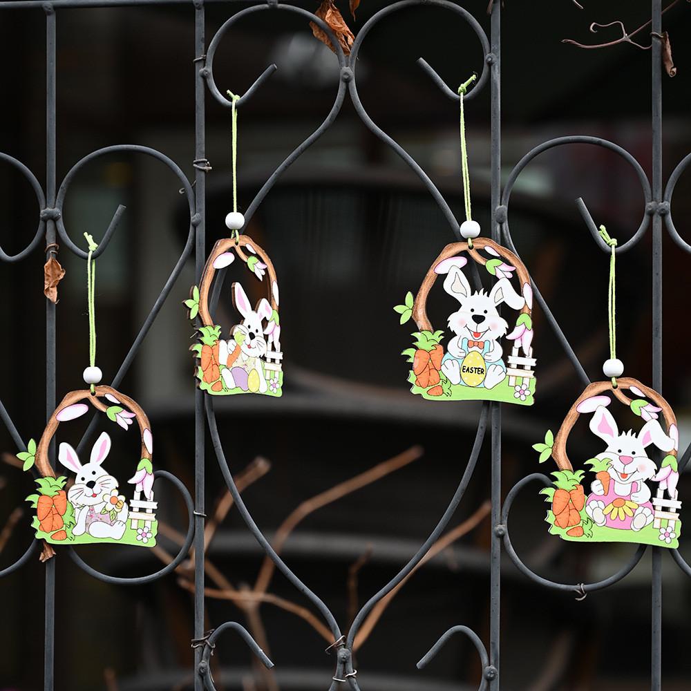 Easter Wooden Enchanting Hanging Decorations Including Cute Rabbit And Designs Chick