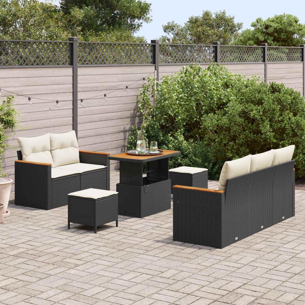 Garden Sofa Set 8 pcs Black Poly Rattan