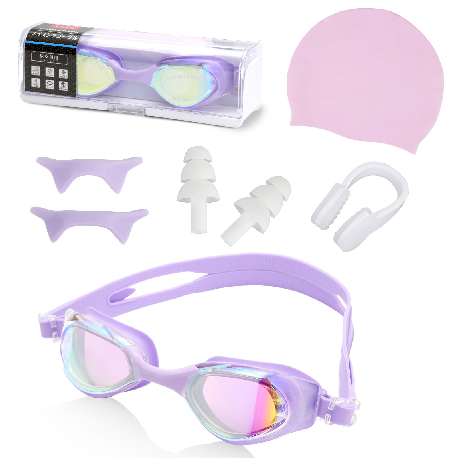 

CYFIE Adult Swimming Goggles with UV HD Soft Nose Nose and Swim Unisex for Competitive and Beach Available in Three Colors Anti-Fog, Protection, фиолетовый