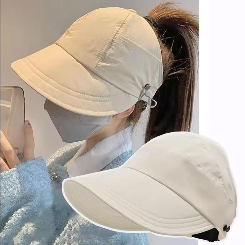 Breathable Outdoor Beach Hat Solid Color Sun Protection Cap Casual Wide Brim Sunhat  Camping