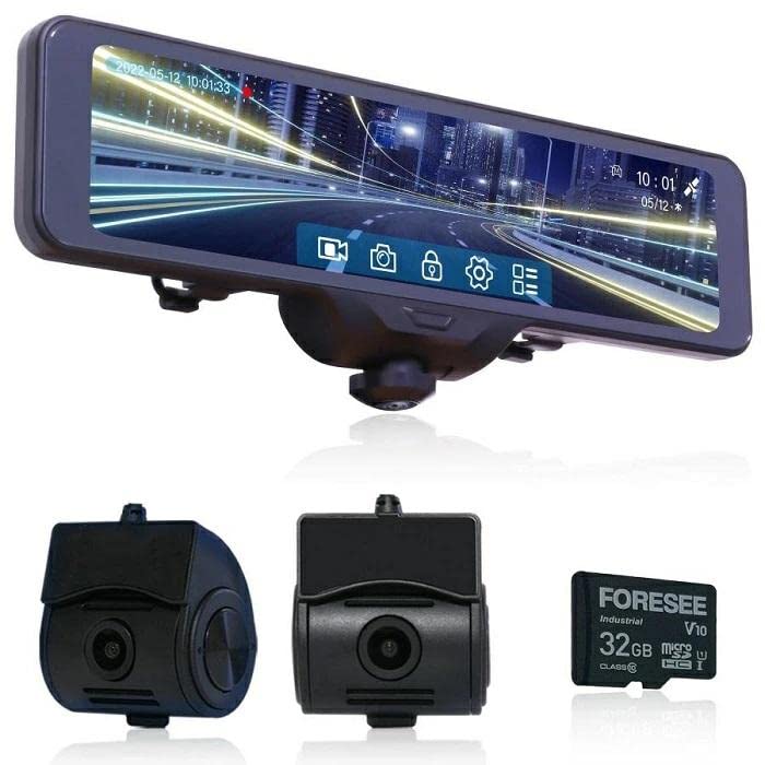 

dashcam with 3 cameras and smart rearview panoramic Full HD front and rear impact and rear Made in Mirror-type (front rear), mirror, 360-degree view,
