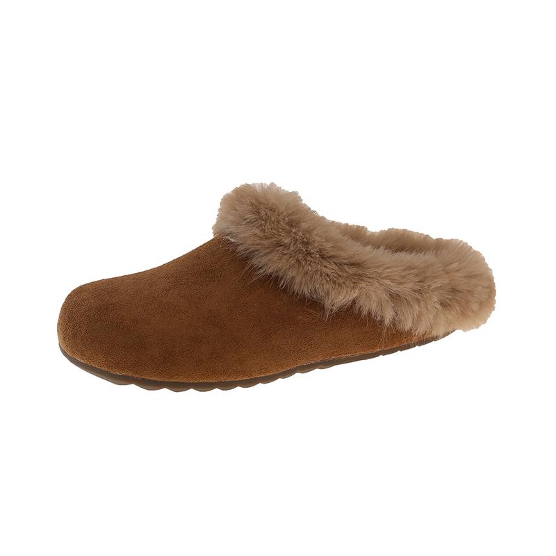 2025 Neue Pelz Damen Hausschuhe Flats Plateau Wildleder Winter Damen Schuhe Designer Leopardenmuster Rundzehen Plüsch Baumwolle Pantoletten