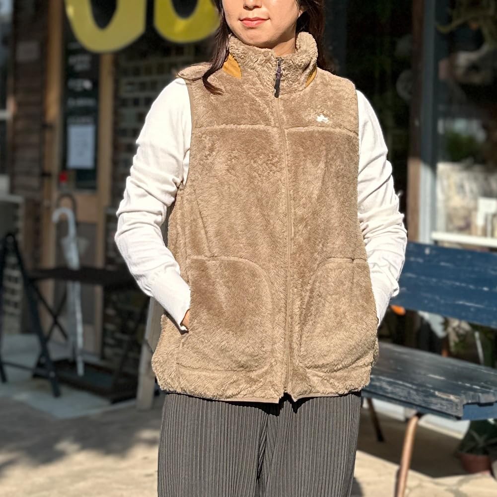 Logo Spark Women's Lined Shaggy Boa Vest, Size M, Khaki, Size 46