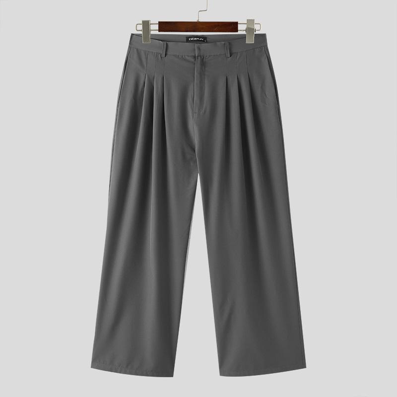 

INCERUN мужские длинные свободные прямые брюки на молнии элегантный пиджак брюки 4XL серый