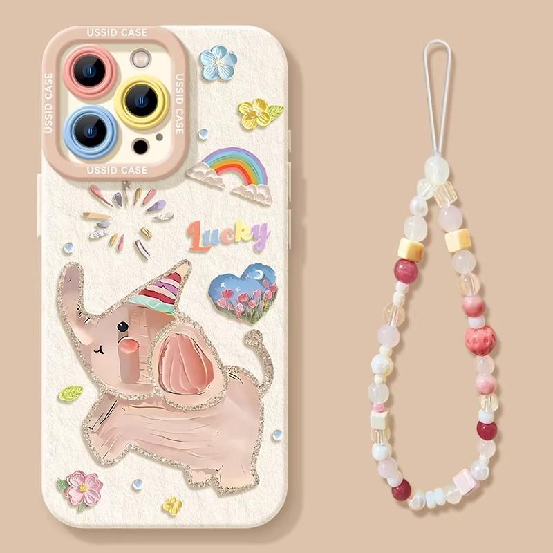 Applicable to iphone17 mobile phone case oil painting elephant apple 16promax silicone 15 lanyard 14 super fire 13 soft cover