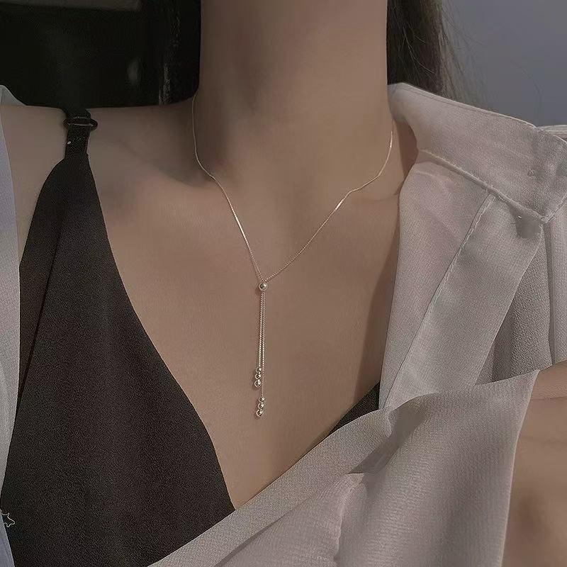 New 925 Silver Long Necklace Personality Charm Geometric Shape Woman Pendant Choker Birthday Gift Exquisite Jewelry