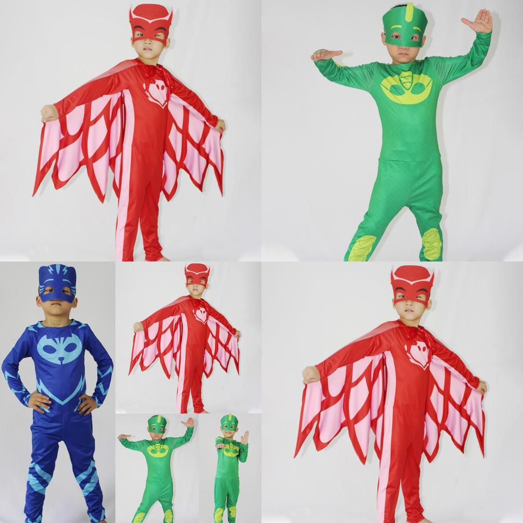 Noblekids Pj Mask Costume Featuring Colorful Catboy Owlette Gekko Jumpsuit For Kids