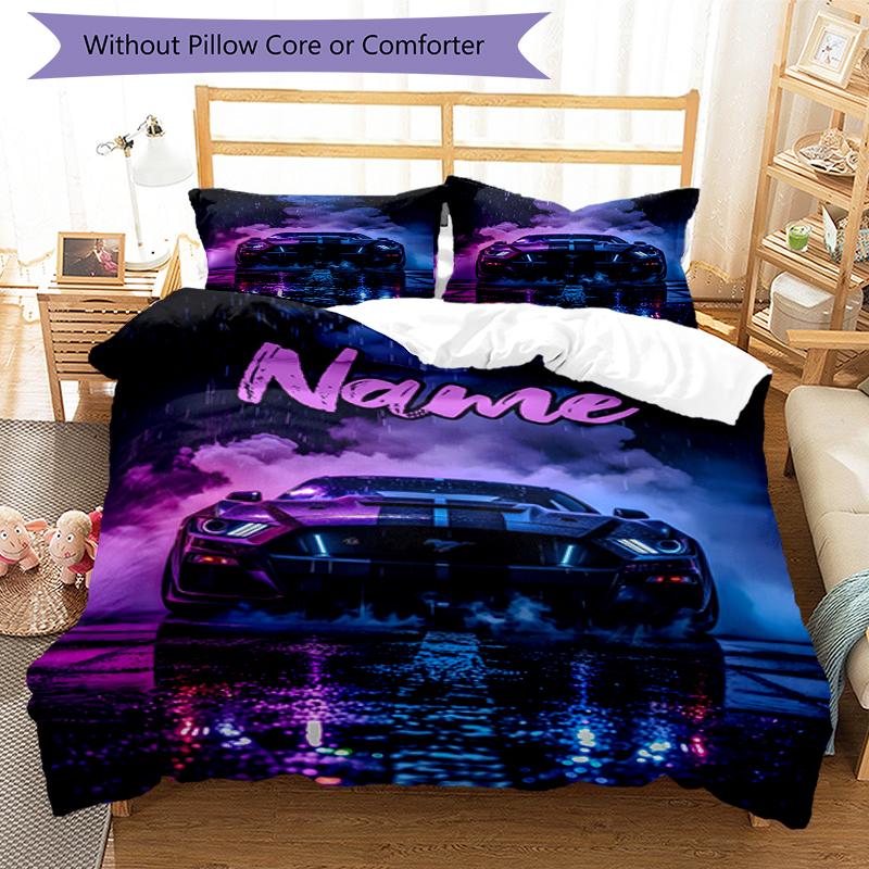 3pcs Custom Name Racing Bedding Set Duvet Cover Closure Includes 1 Duvet Cover & 2 Pillowcases, Soft and Comfortable for All Seasons.