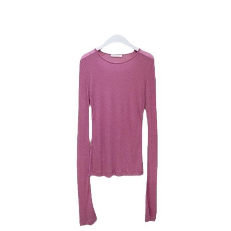 Koreanisches Damen Slim Sexy Base Layer Oberteil Herbst Dünn Dehnbar Leicht Durchsichtig Brustformend Einfarbig Vielseitiges Langarm T-Shirt