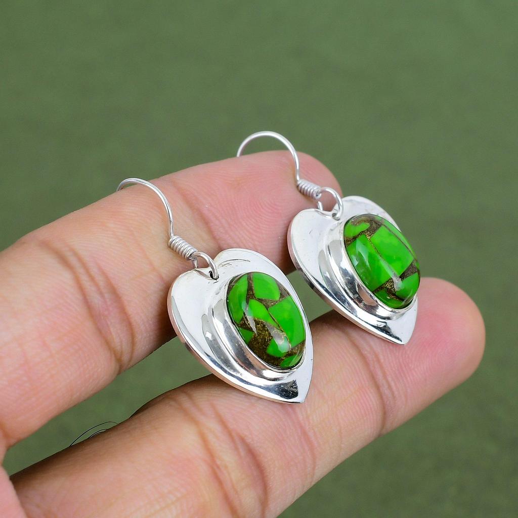 Copper Green Turquoise Earring 925 Sterling Silver Earring Handmade Jewelry Gemstone Earring Gifts For Her Dangle Earring Turquoise Jewelry