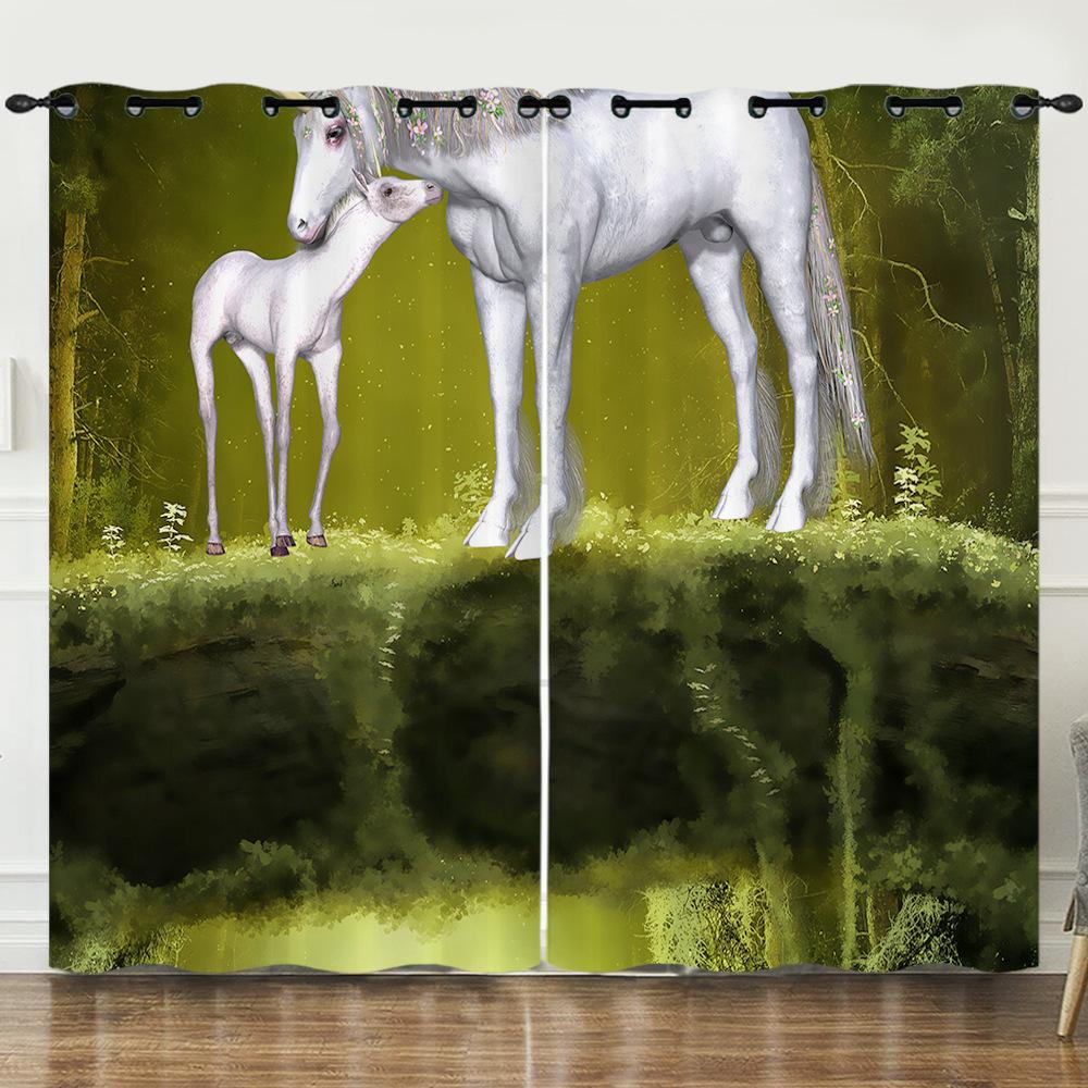 Little Rainbow Unicorn Cute Cartoon Series High Density Blackout Curtains Digital Printing Curtains