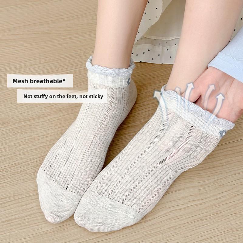 Calzini Estivi Leggeri Corti con Ventilazione a Rete e Bordino in Pizzo - Calzini Estivi da Donna Senza Cuciture Stile Balletto