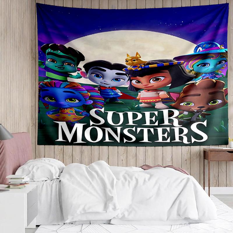 Super-Monsters Print Tapestry, Backdrop, Easy Setup, Ideal for Bedroom, Office & Living Room, with Aesthetic Wall Hanging Decor.