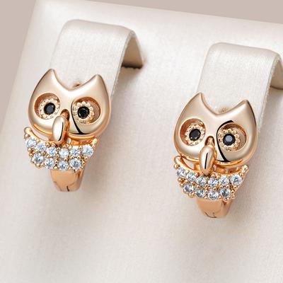 Neue Rosegoldfarbene Eulenohrringe für Mädchen Mode Natürliche Zirkon-Accessoires Kindergeschenke Hohe Qualität Täglicher Schmuck