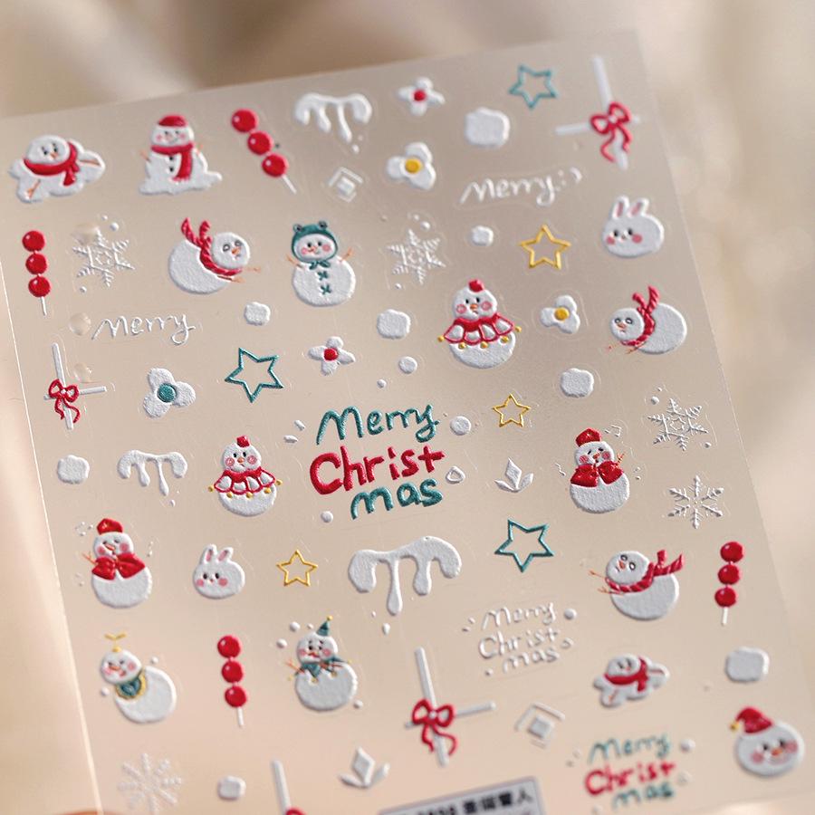 

Рождественские самоклеящиеся наклейки для дизайна ногтей «Снежинка» и «Снеговик» - TS-3898