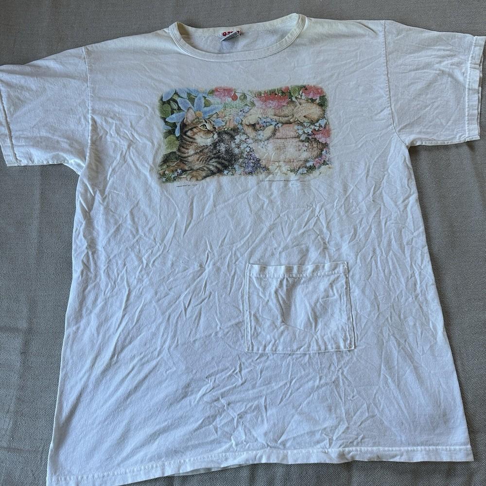 Vintage 90s Cat And Plants  One Size Impulse Wear Unisex T-Shirt S