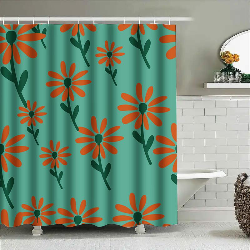 Bright Green Flower Print Shower Curtain Waterproof Home Decor Bathroom Accessories Fabric Shower Panels Orange Turquoise 72 X 8