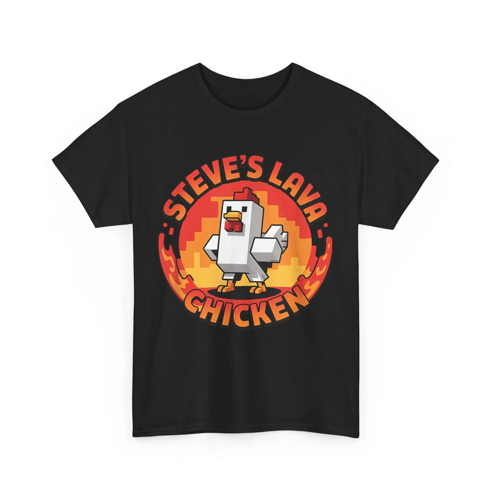 Funny Lava Chicken Miners Video Game Meme Tshirt Men Women Clothes Fashion Casual Humor Cotton Loose Steve Pixel Gaming Tees S