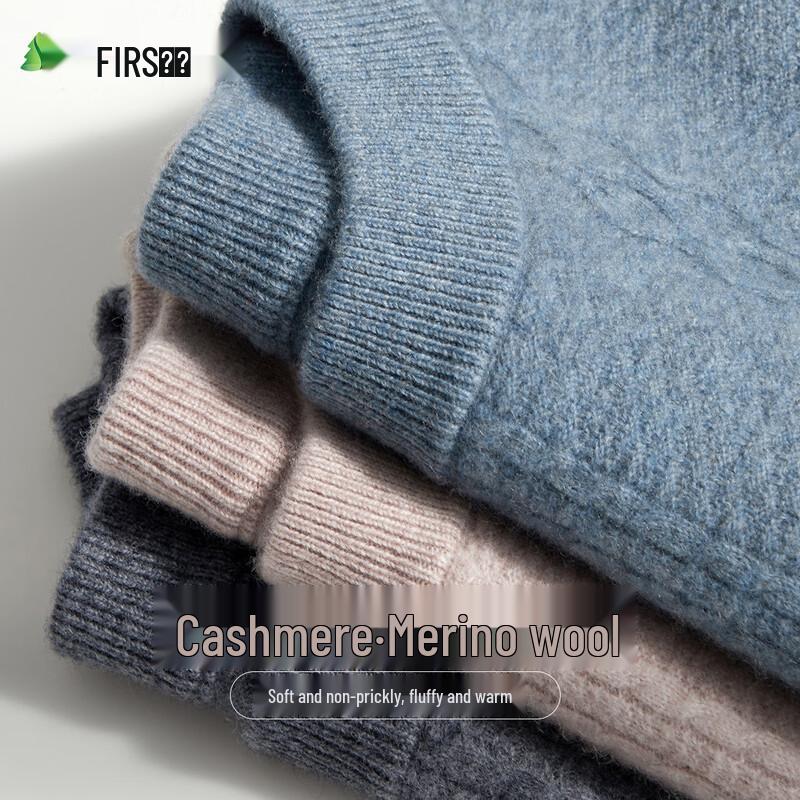 Shanshan Men's Thick Cashmere Blend Round Neck Pullover Sweater