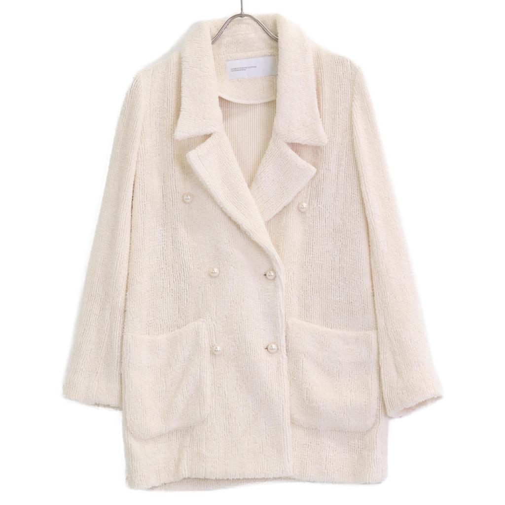 DOUBLE STANDARD CLOTHING White Pile Double-breasted Jacket with Pearl Buttons Jacket 36 IvoryUsed