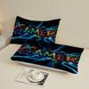 3PCS Neon Gamer Word Printed Fitted Sheet Flat Sheet Set Vibrant Gaming Bedding for Teen Boys Queen Size Trendy Room Decor