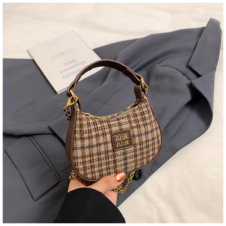 Retro Karomuster Mini Umhängetasche für Kinder & Eltern - Herbst/Winter Edition mit Lippenstift-Münzbörse