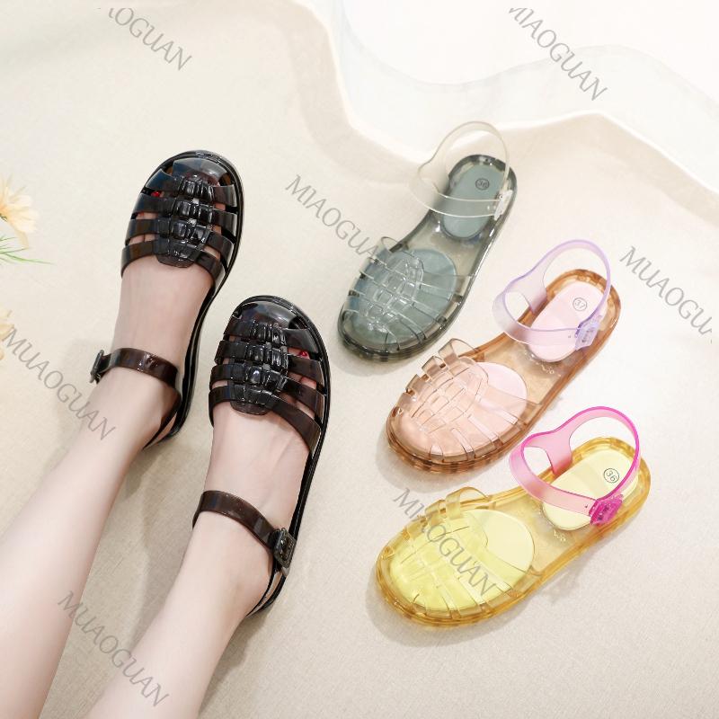 Sandali da Donna in Gelatina Tacco Basso Estivi Romani Paillettes Scarpe in Gelatina Calzature per Casa e Esterno Retrò Trasparenti Regolabili Pantofole in PVC